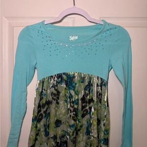 Justice Girls' Teal and Green Long Sleeve Top